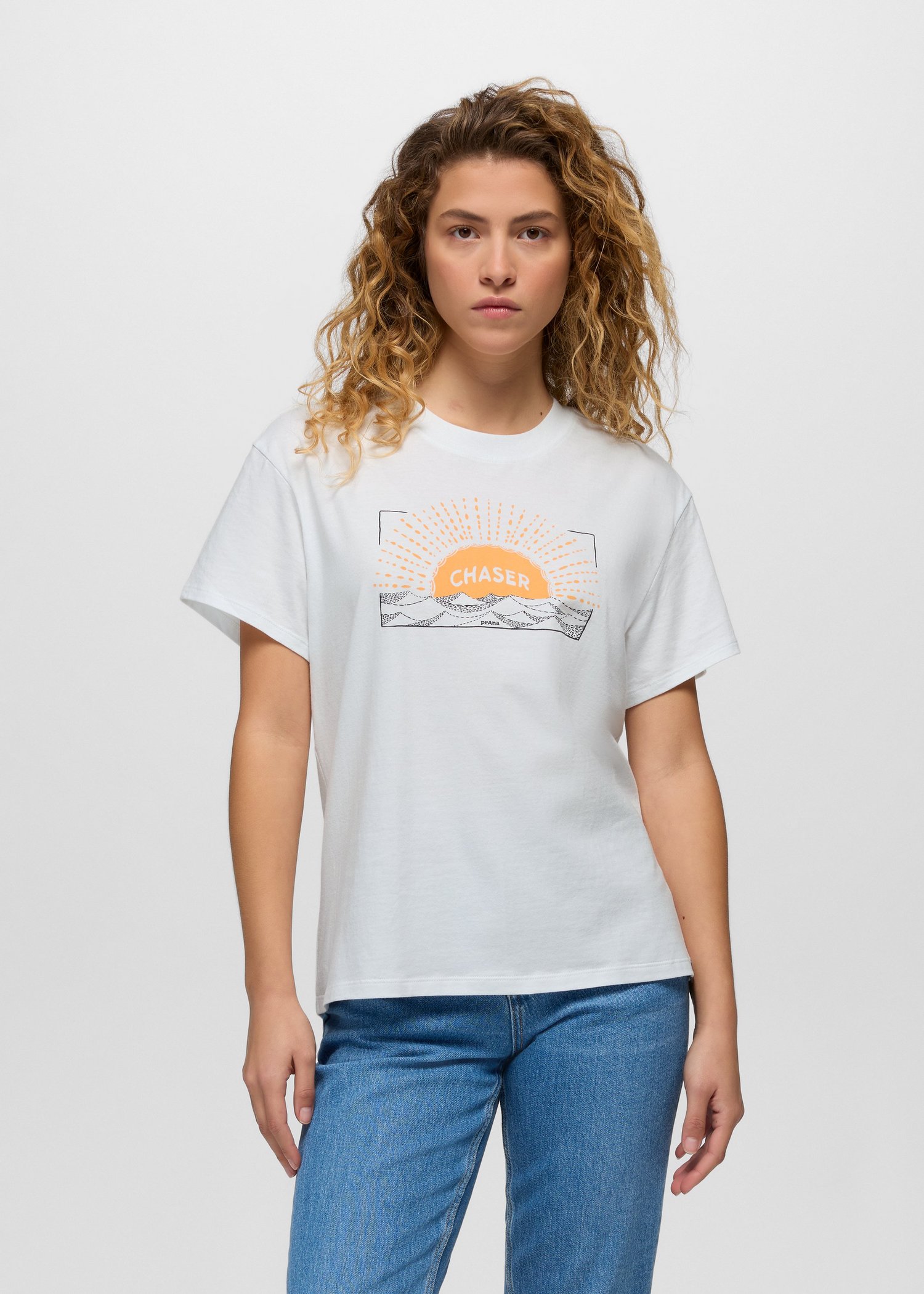 Womens prAna Sun Chaser Journeyman Short Sleeve Graphic Tee - Soft White