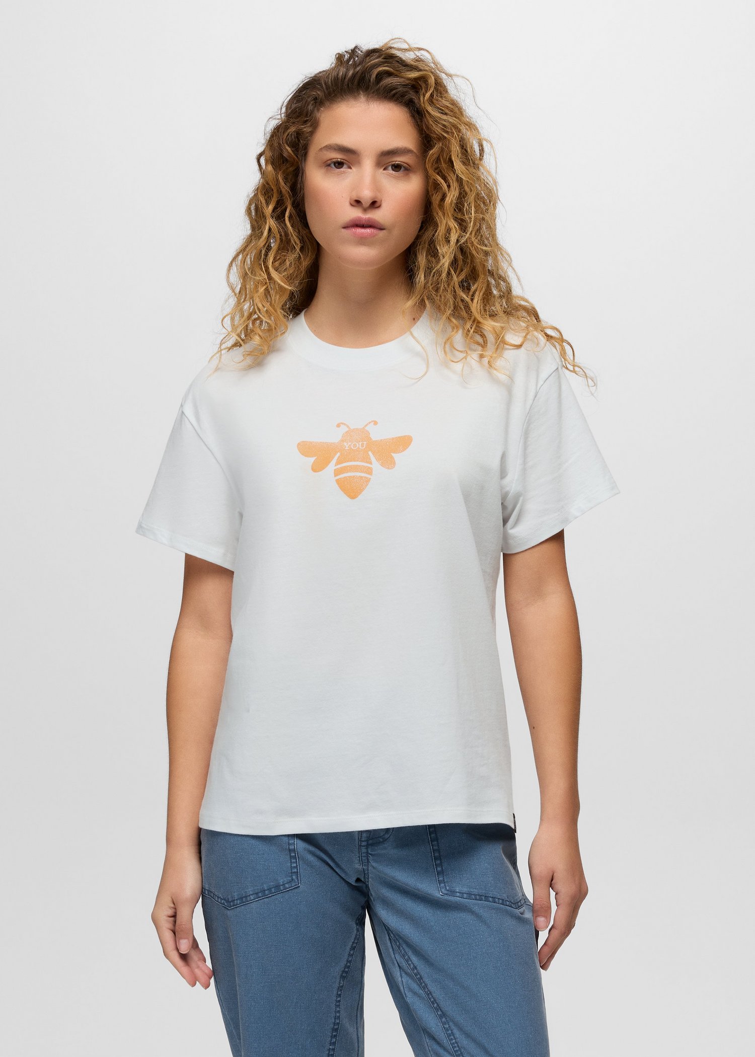 Womens prAna Bee Journeyman Short Sleeve Graphic Tee - Soft White