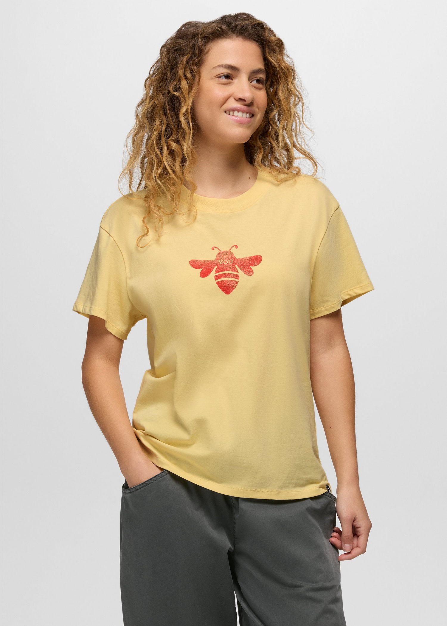 Womens prAna Bee Journeyman Short Sleeve Graphic Tee - Vanilla Bean