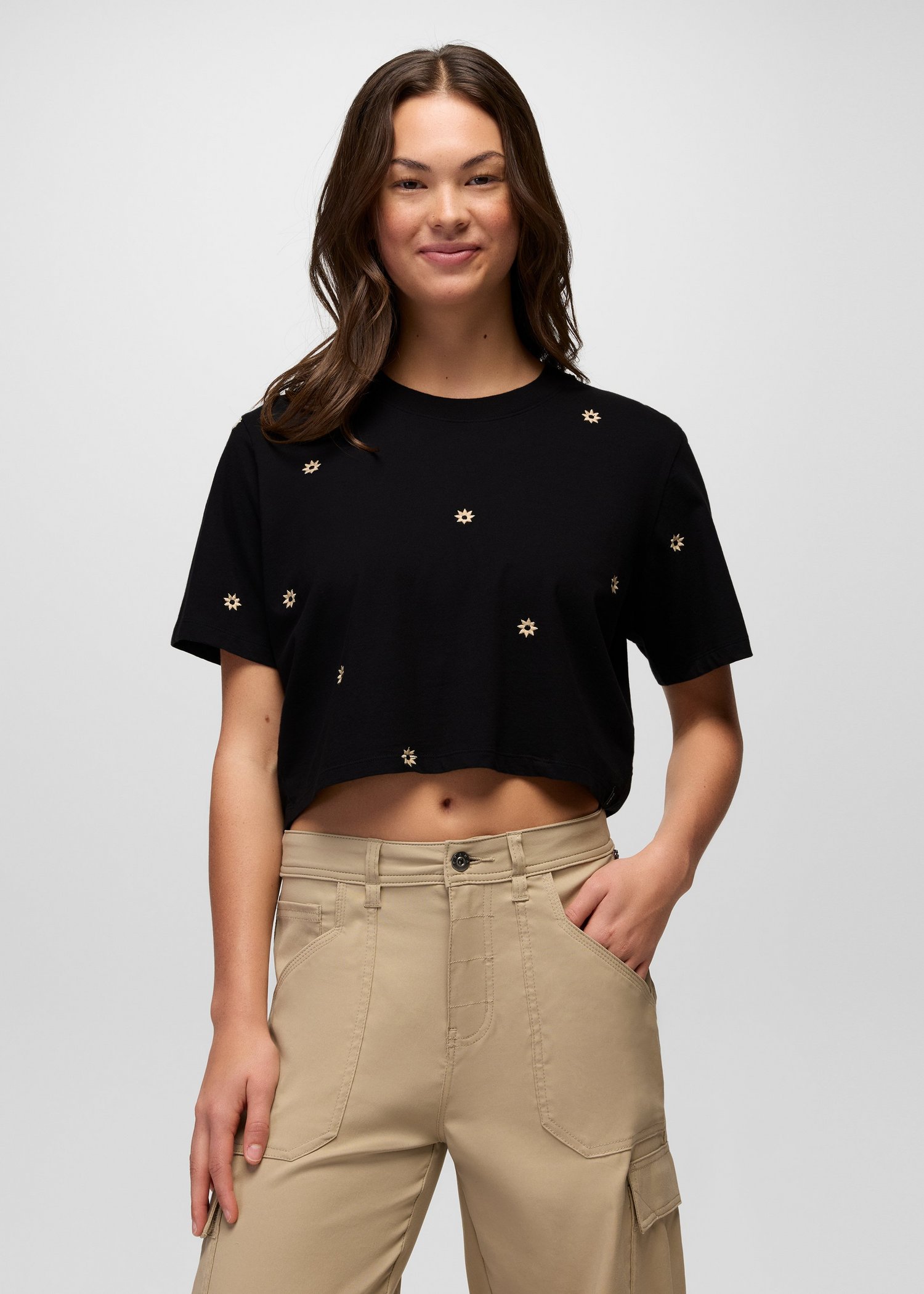 Womens prAna Everyday Daisy Crop Tee - Black
