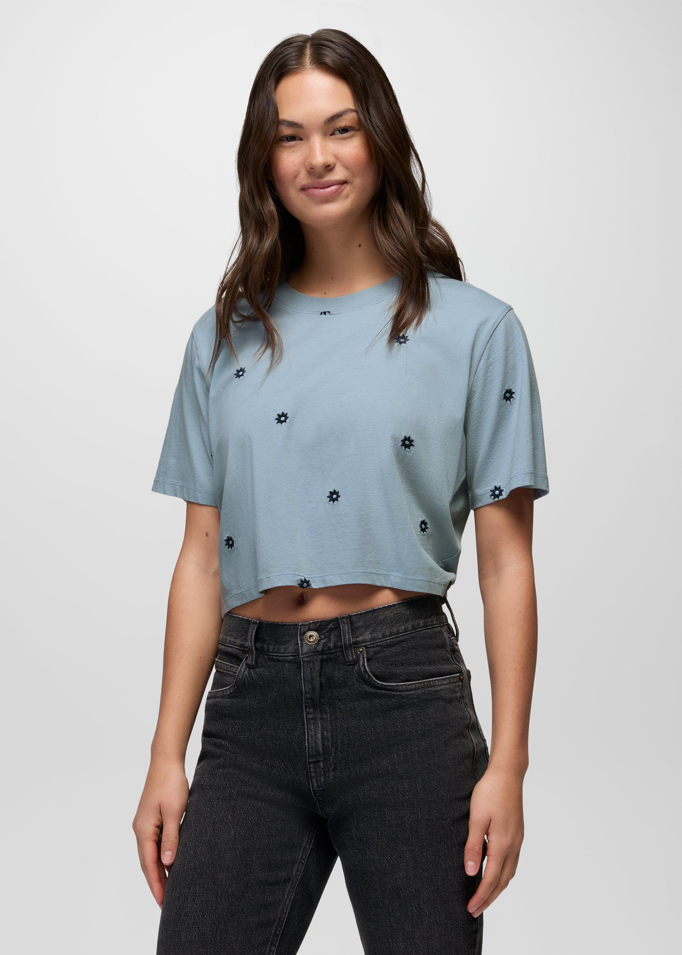Womens prAna Everyday Daisy Crop Tee - Glacier Skies
