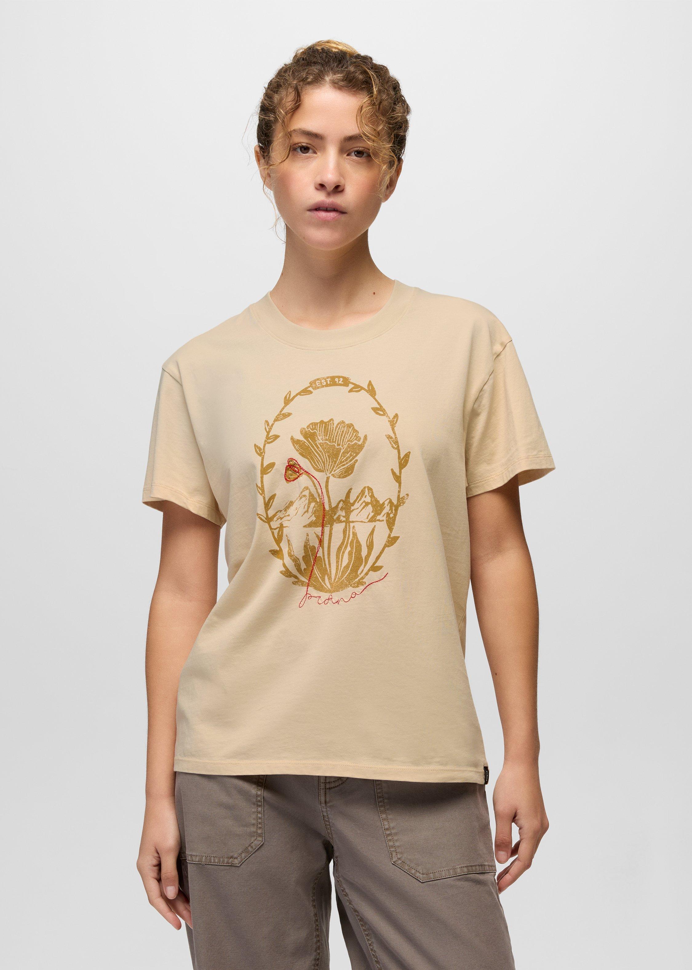 Womens prAna Everyday Mountain Flower Short Sleeve Tee - Stone