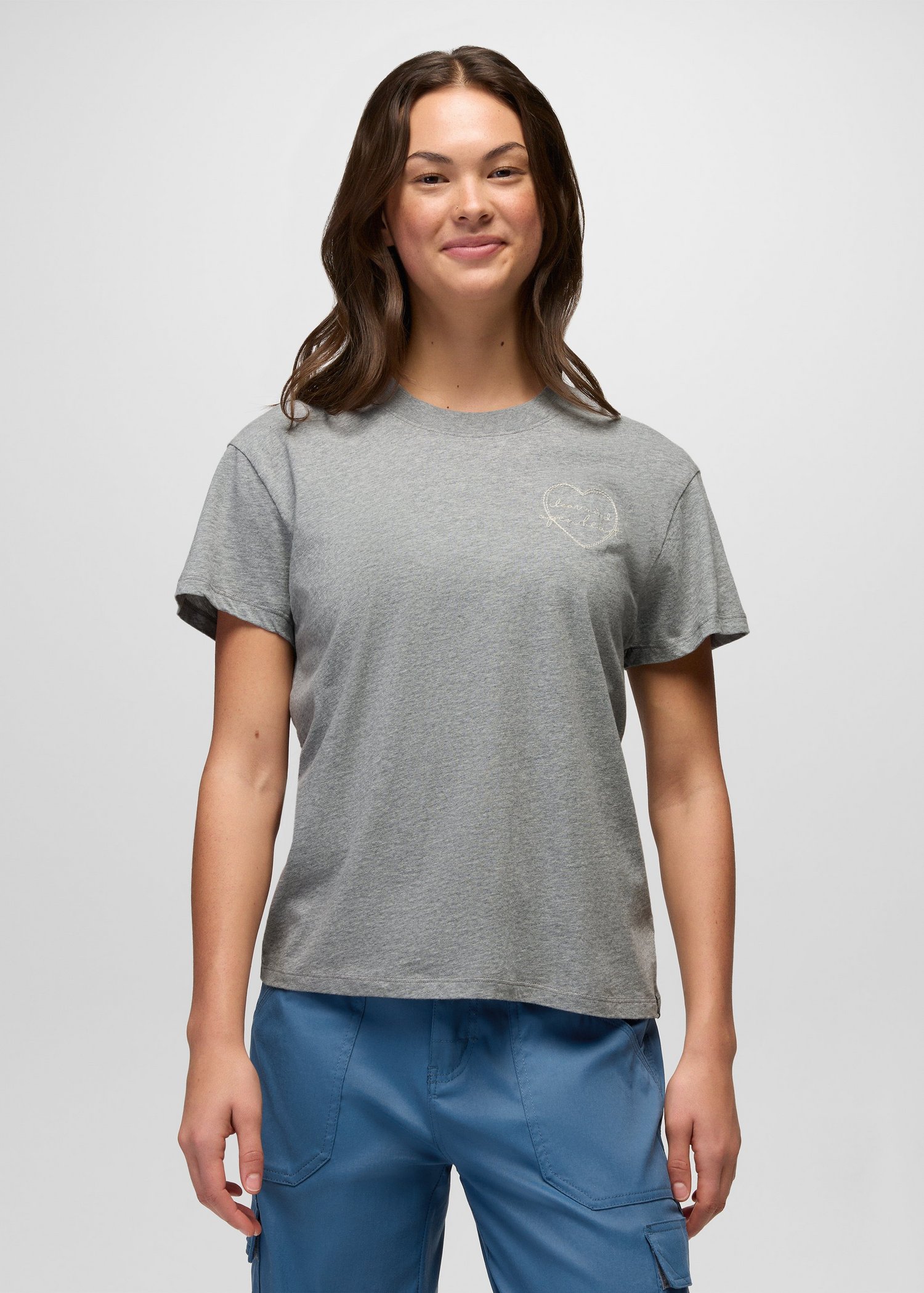 Womens prAna Everyday Open Heart Short Sleeve Tee - Medium Heather Grey