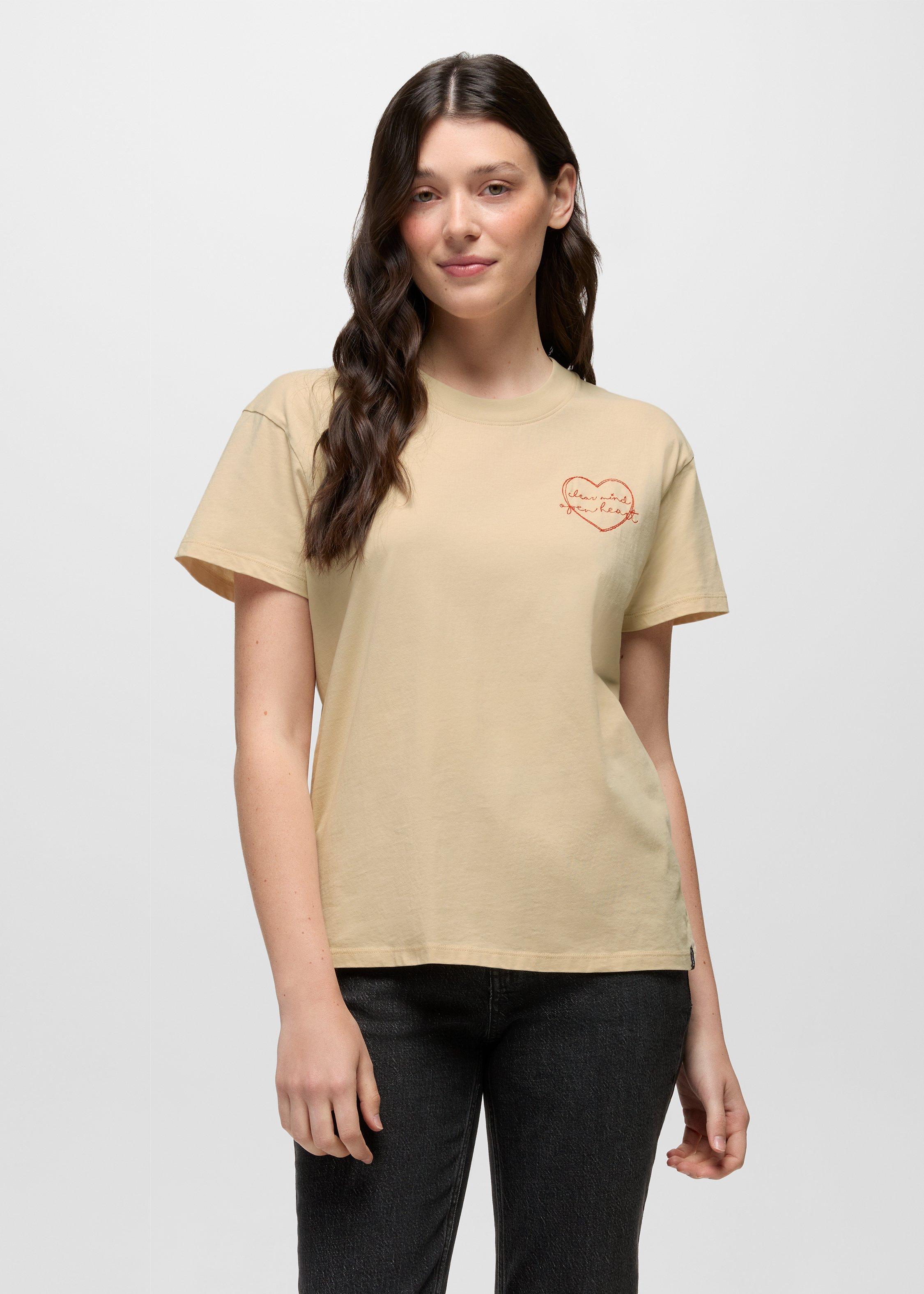 Womens prAna Everyday Open Heart Short Sleeve Tee - Stone
