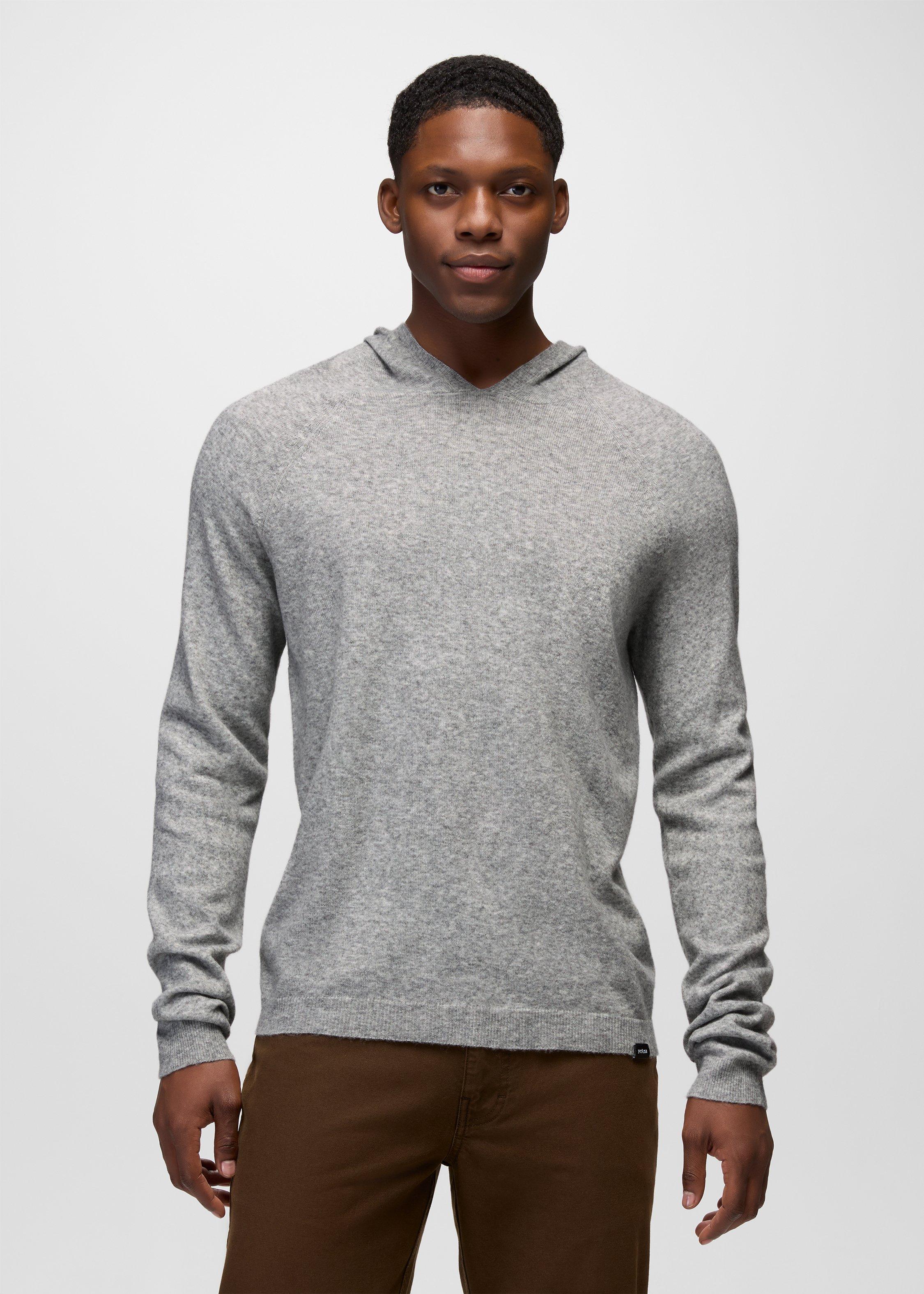 Mens prAna Three Falls Hooded Sweater - Heather Grey