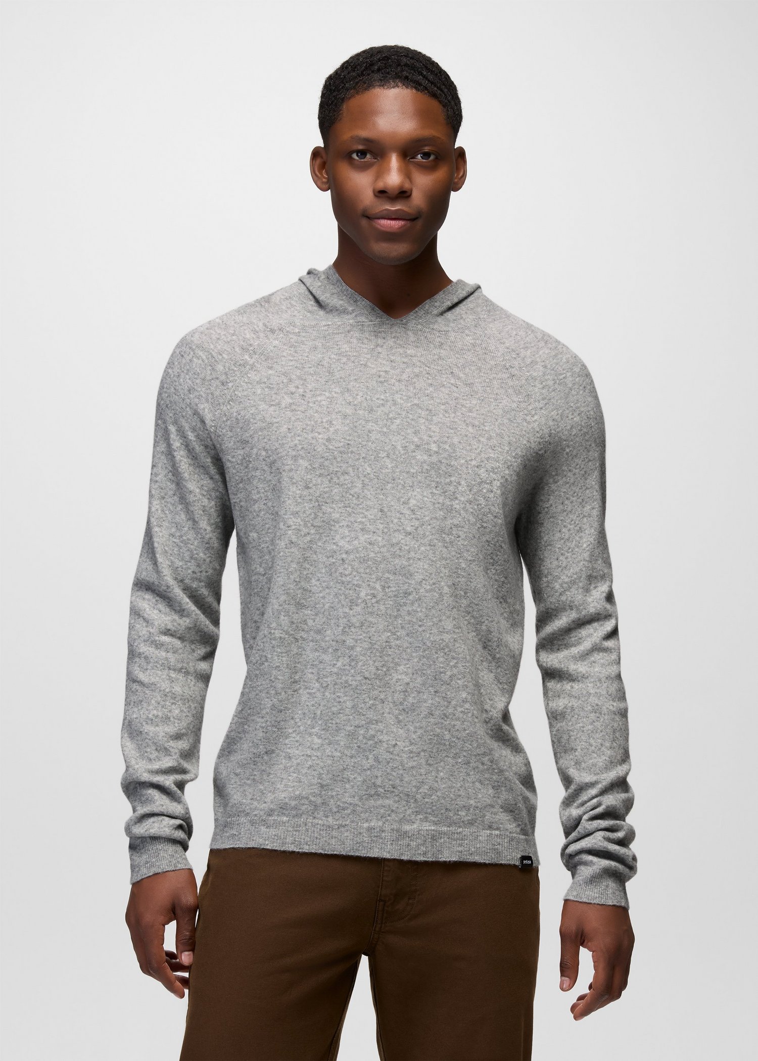 Mens prAna Three Falls Hooded Sweater - Heather Grey