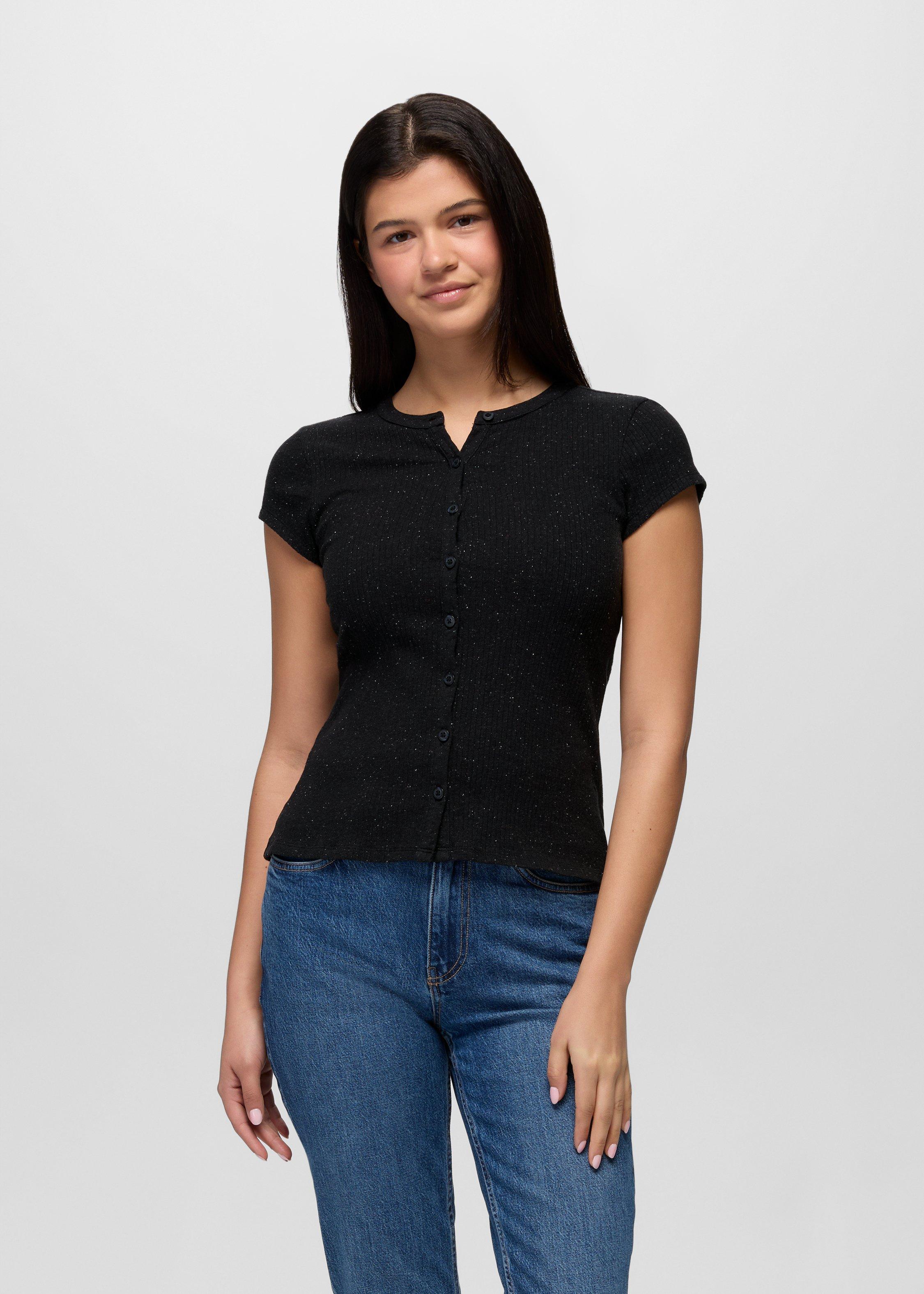 Womens prAna Cambria Cove Button Up Top - Black Heather