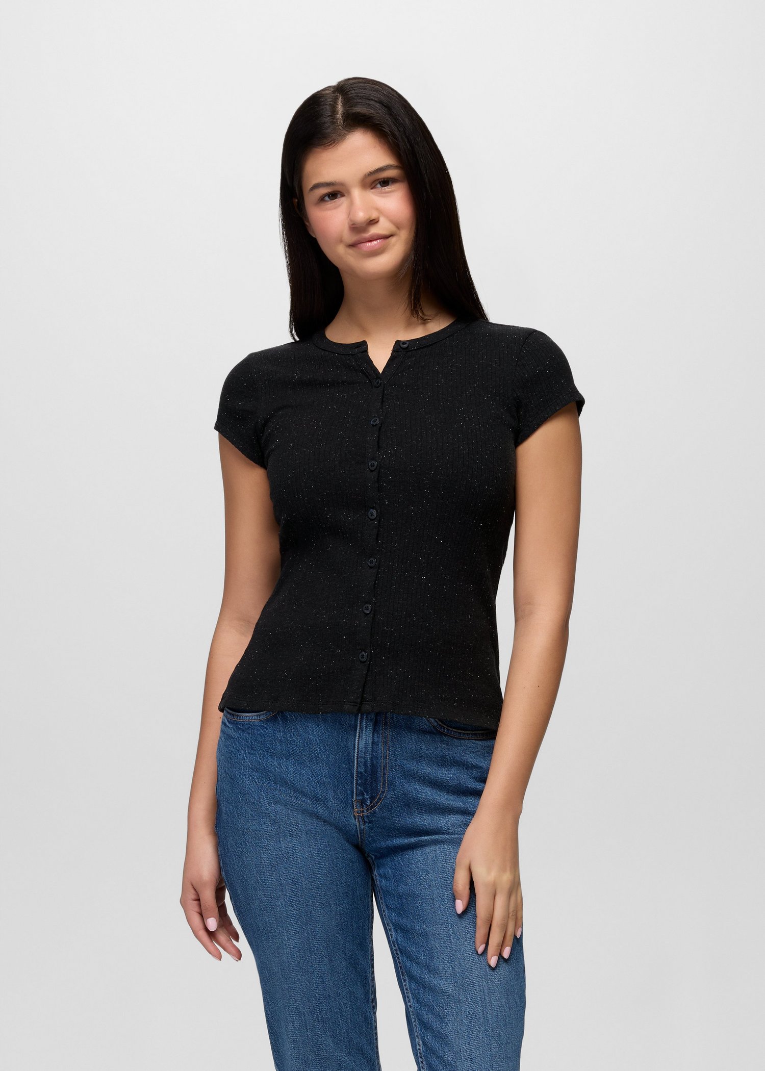 Womens prAna Cambria Cove Button Up Top - Black Heather