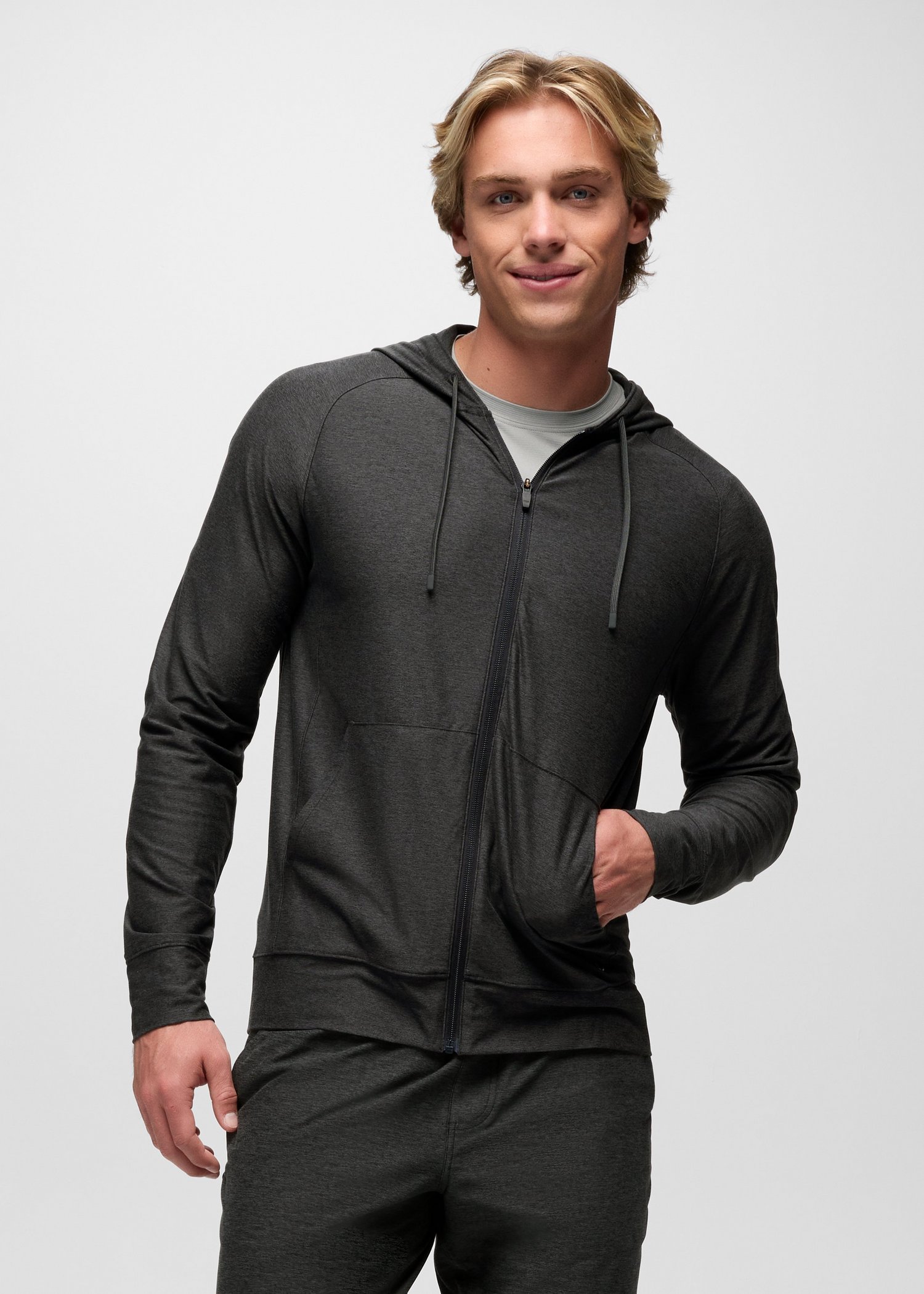 Mens prAna Altitude Tracker Light Full-Zip Hoodie - Black Heather