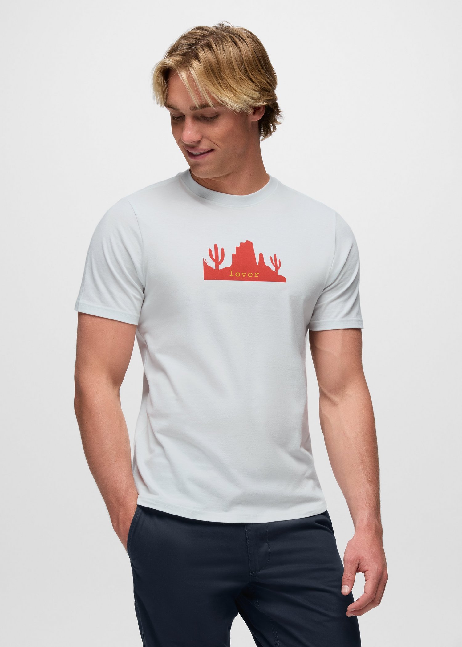 Mens prAna Desert Lover Journeyman Short Sleeve Graphic Tee - Soft White
