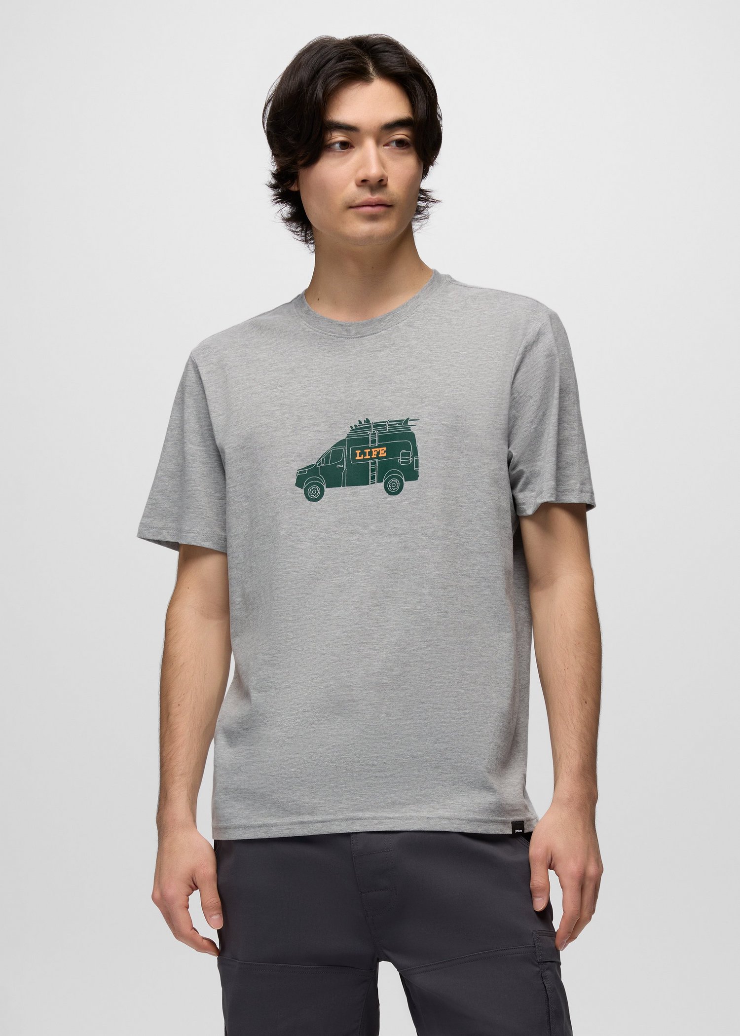 Mens prAna Van Life Journeyman Short Sleeve Graphic Tee - Heather Grey