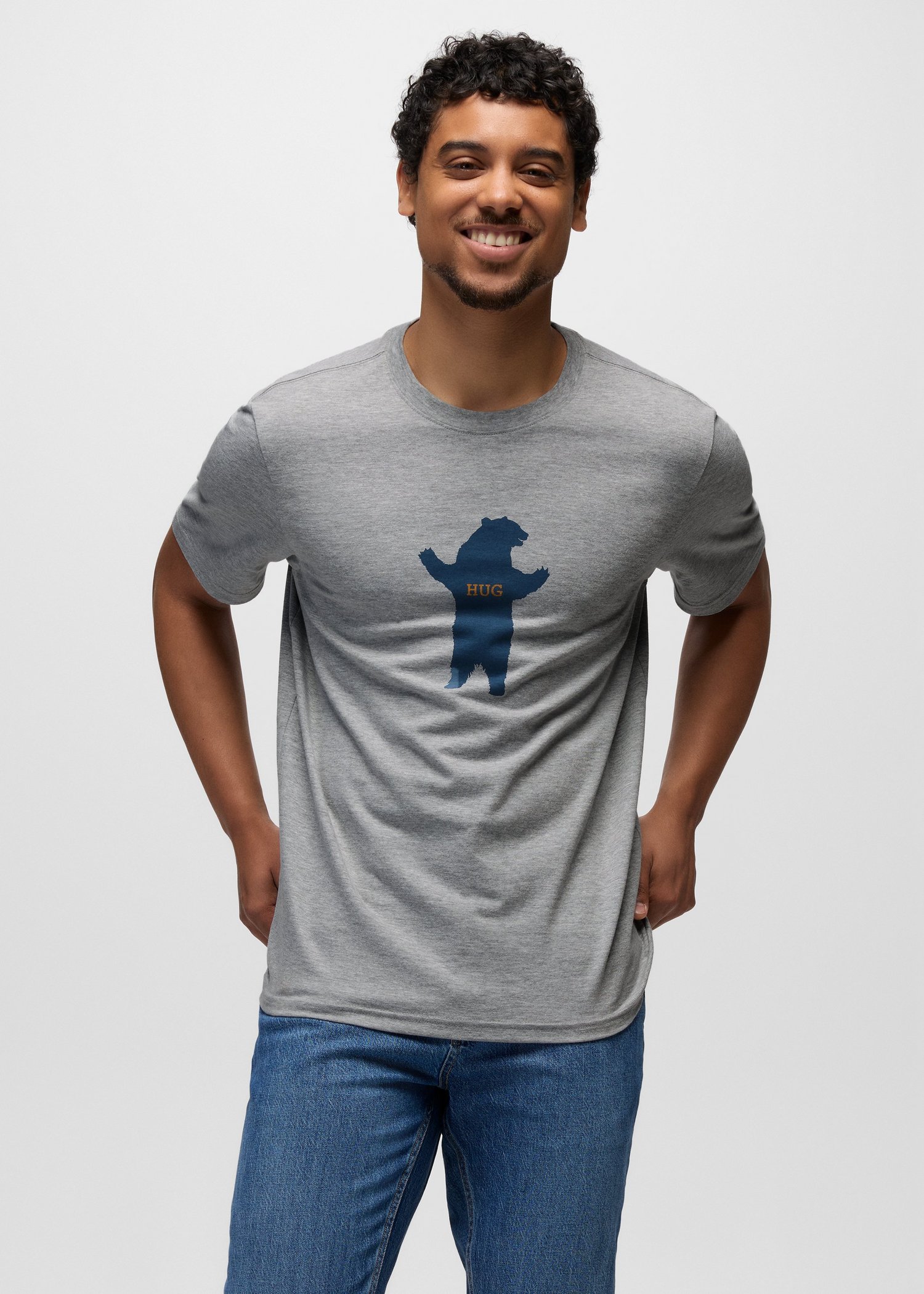 Mens prAna Bear Squeeze Journeyman Short Sleeve Graphic Tee - Heather Grey