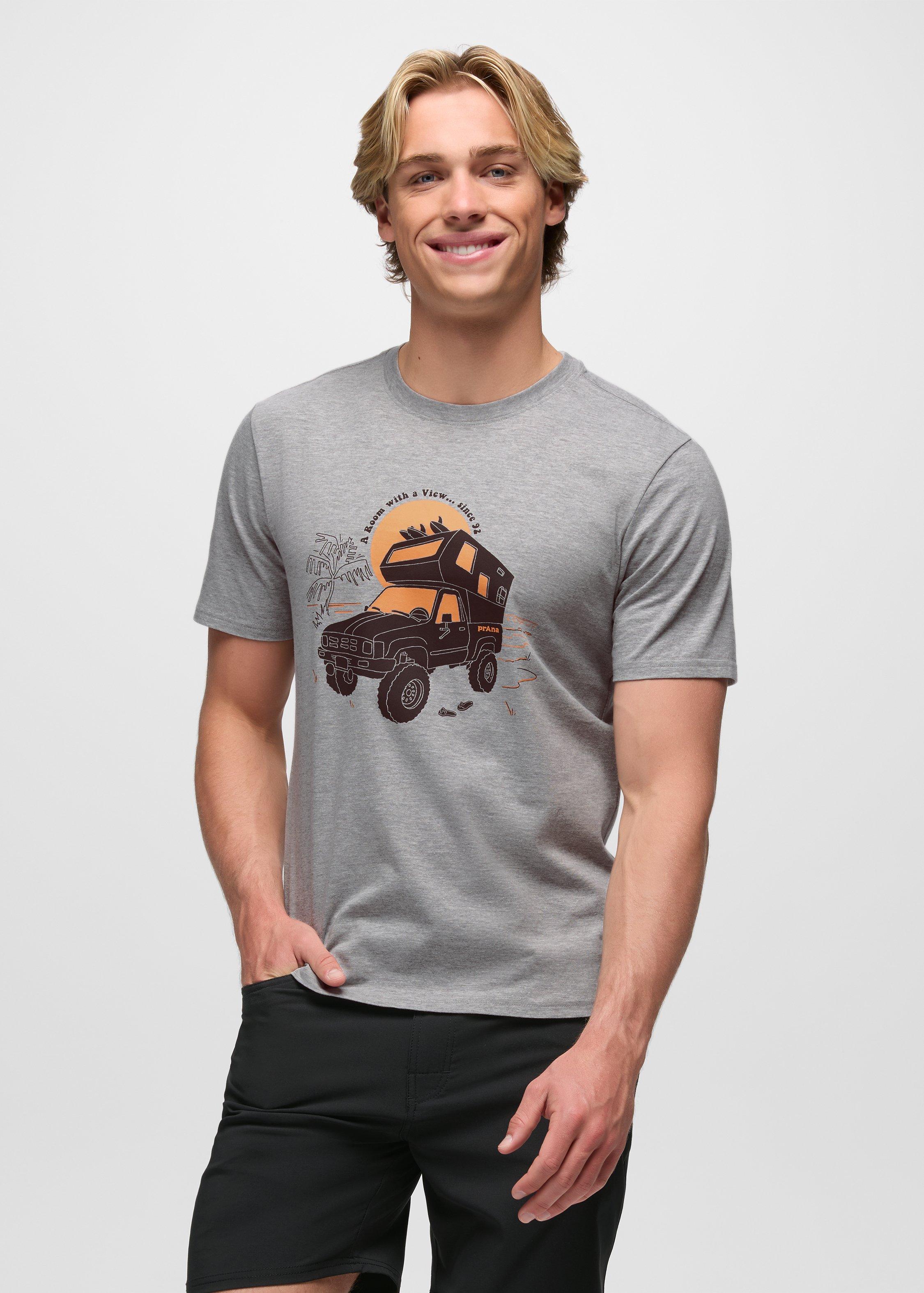 Mens prAna Beach Livin Short Sleeve Graphic Tee - Heather Grey