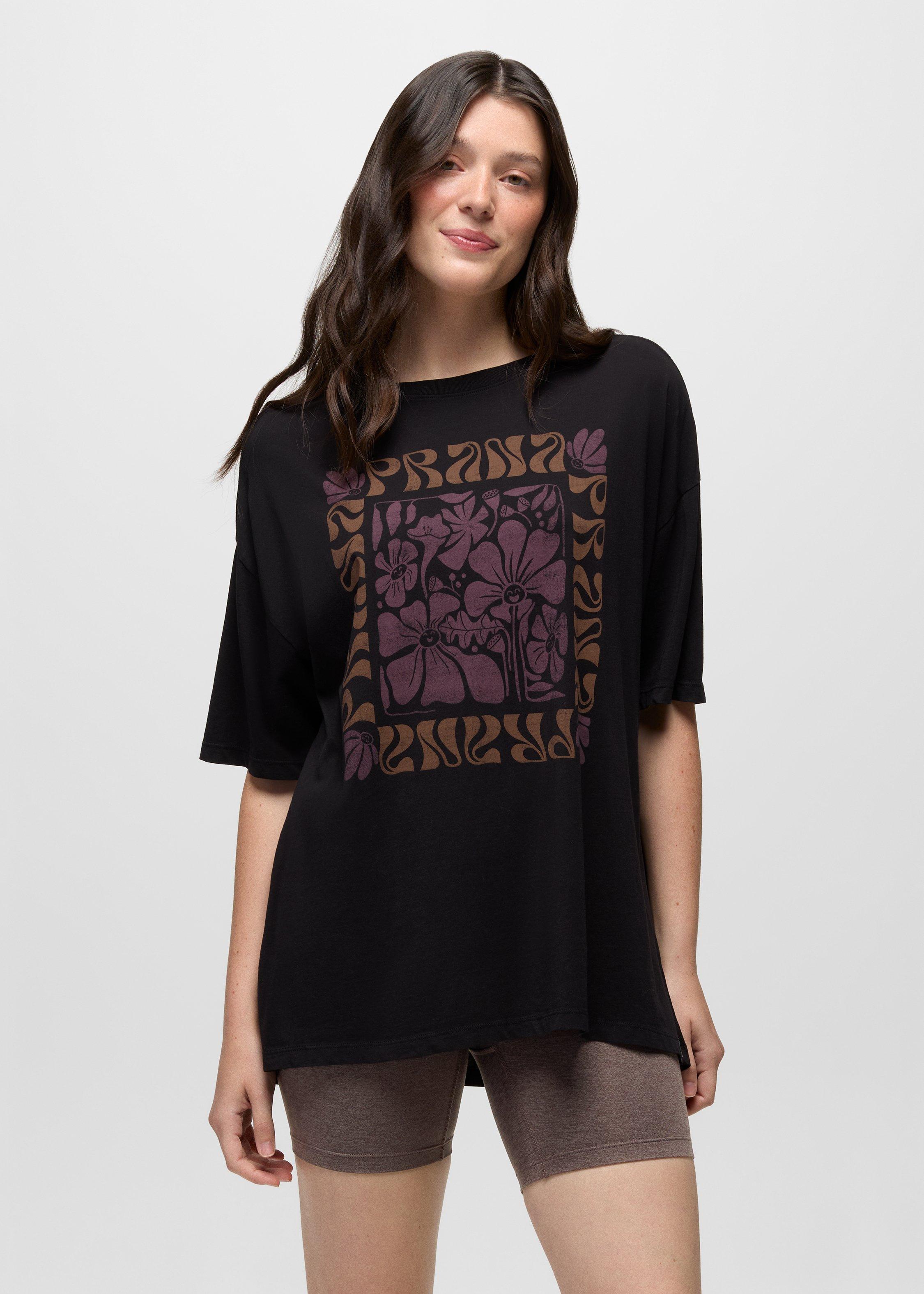 Womens prAna Everyday Good Vibes Oversize Graphic Tee - Black