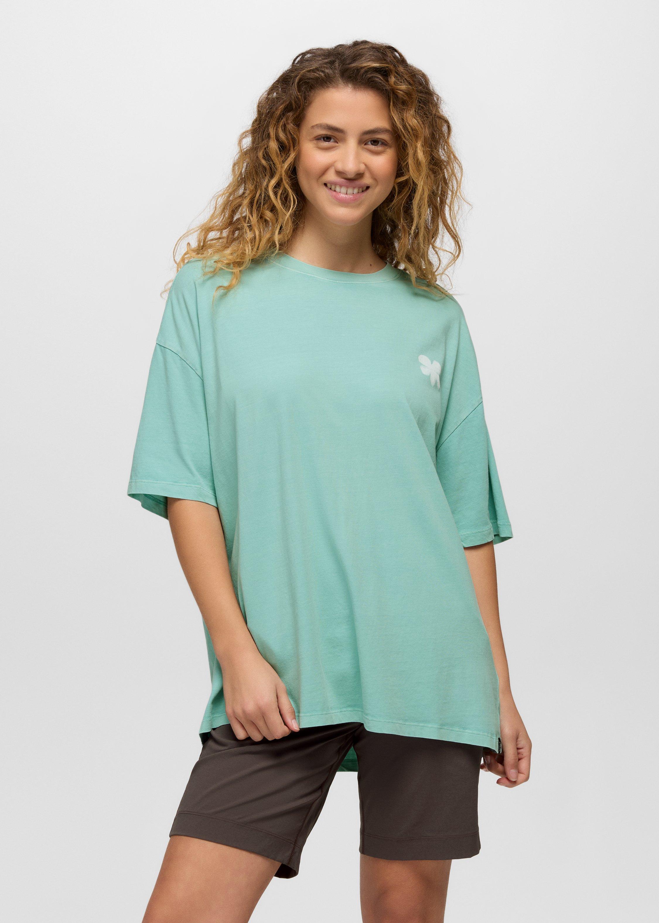 Womens prAna Everyday Botanical Oversize Graphic Tee - Sea Glass
