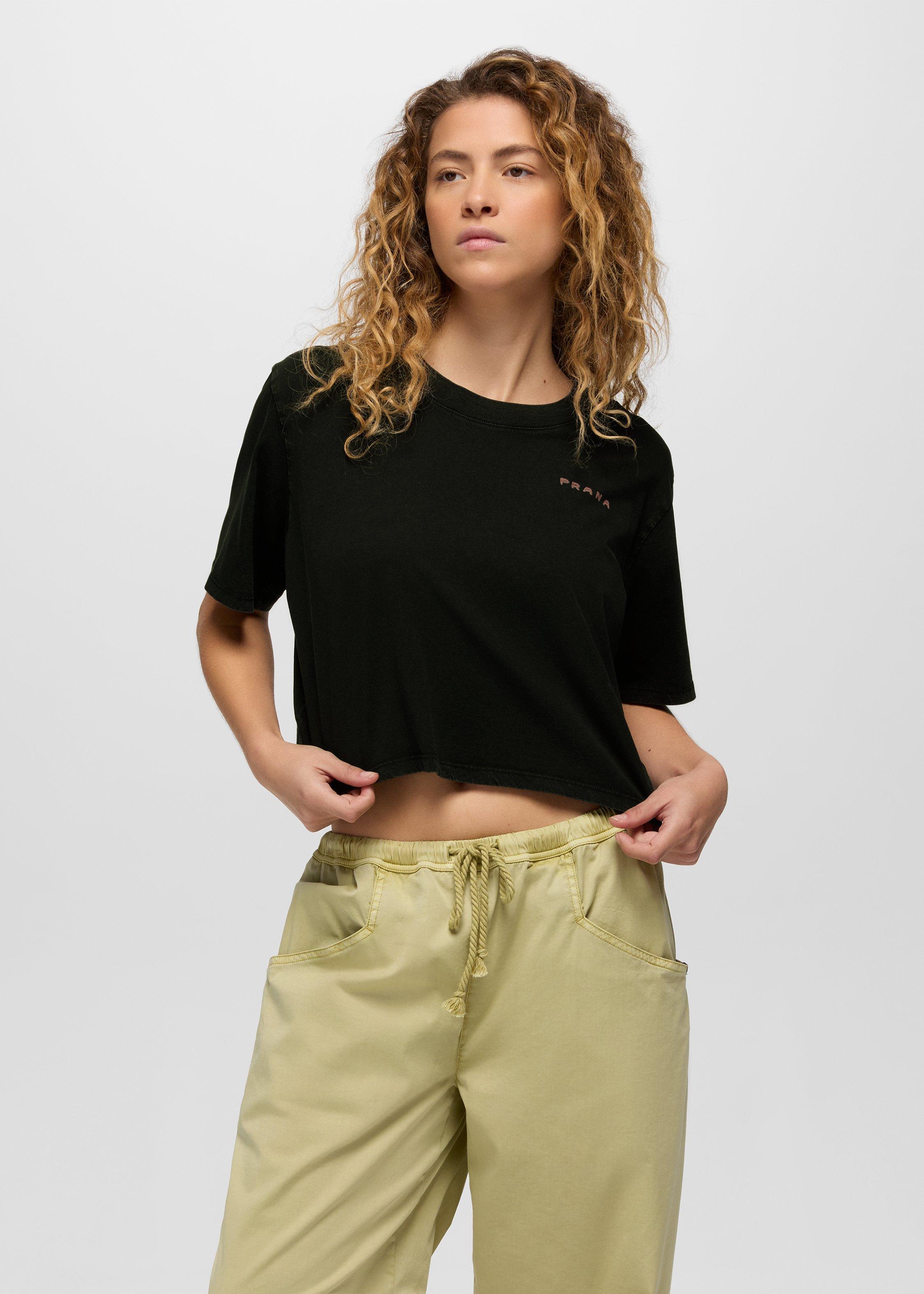 Womens prAna Everyday Paradise Creek Crop Graphic Tee - Black