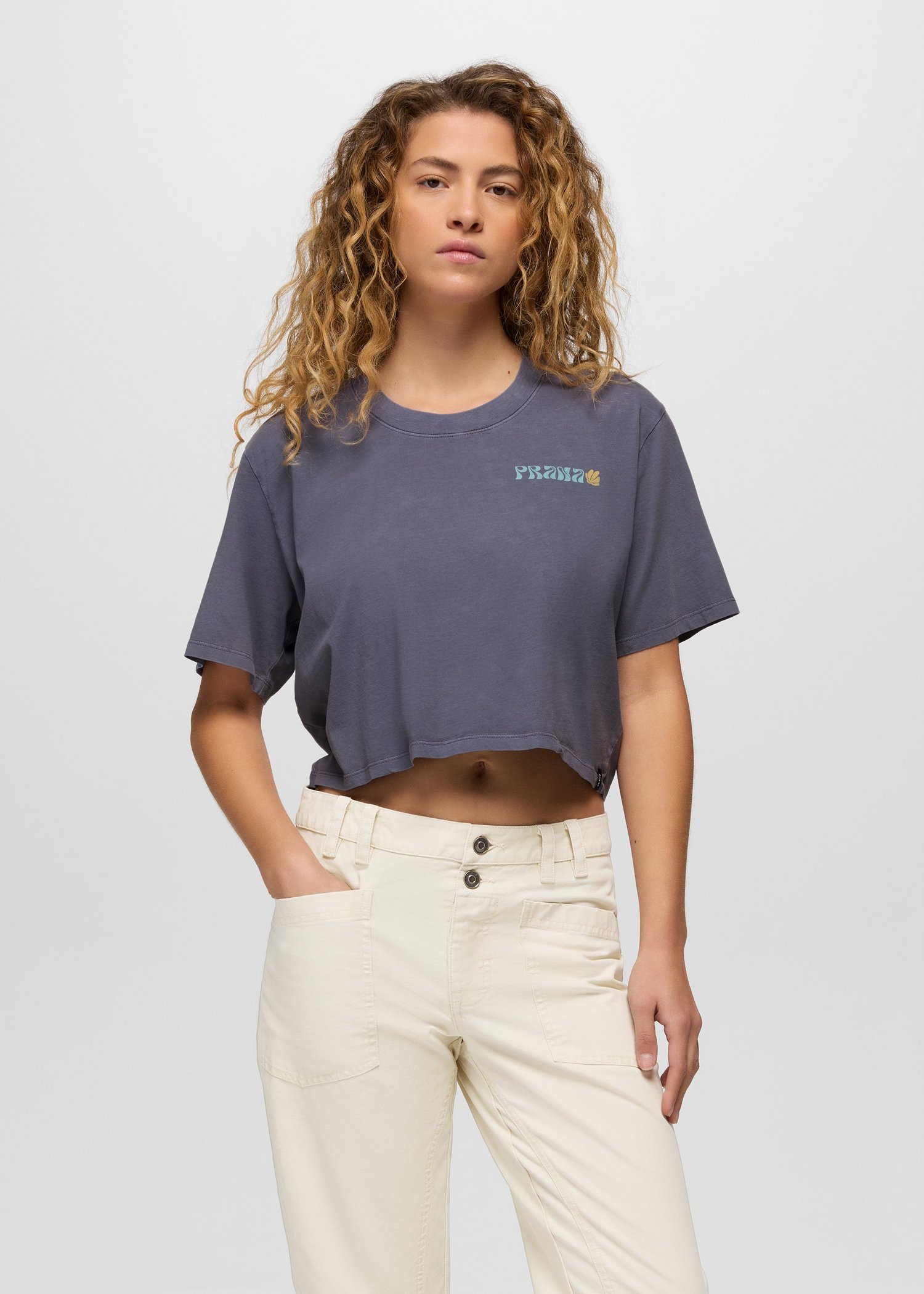 Womens prAna Everyday Good Vibes Crop Graphic Tee - Taro