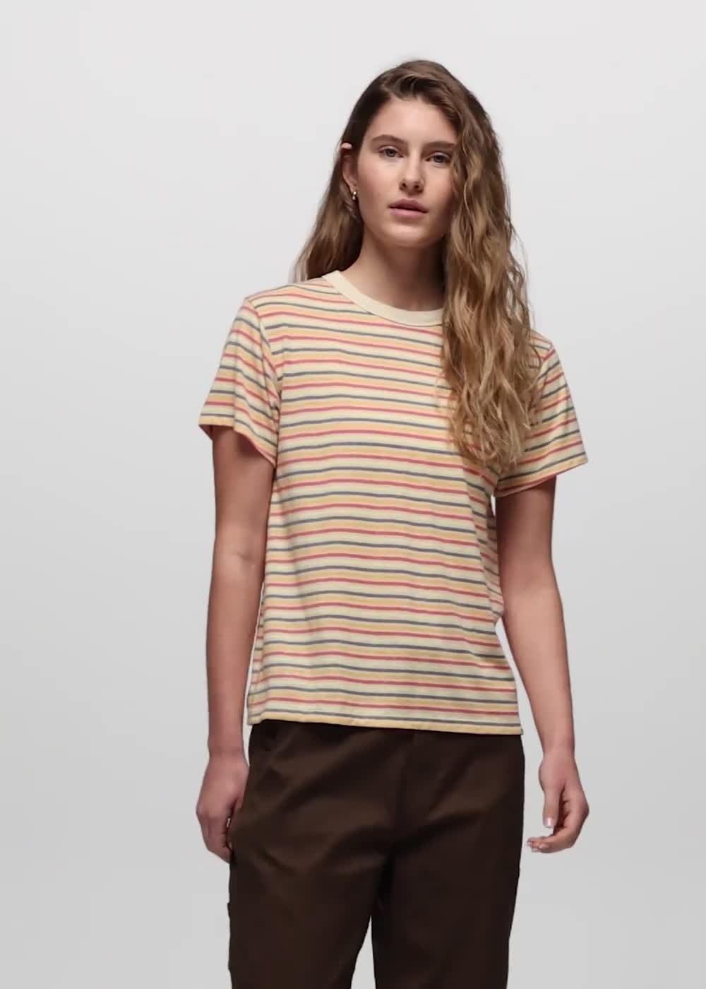 Cozy Up Short Sleeve Crew, Color: Vanilla Bean Stripe