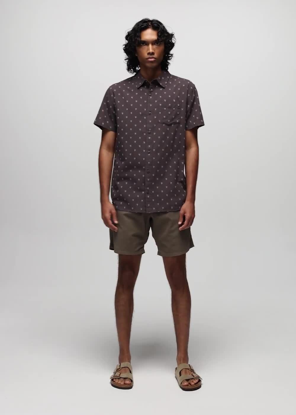 Metador Short Sleeve Shirt, Color: Basalt Palm Trees