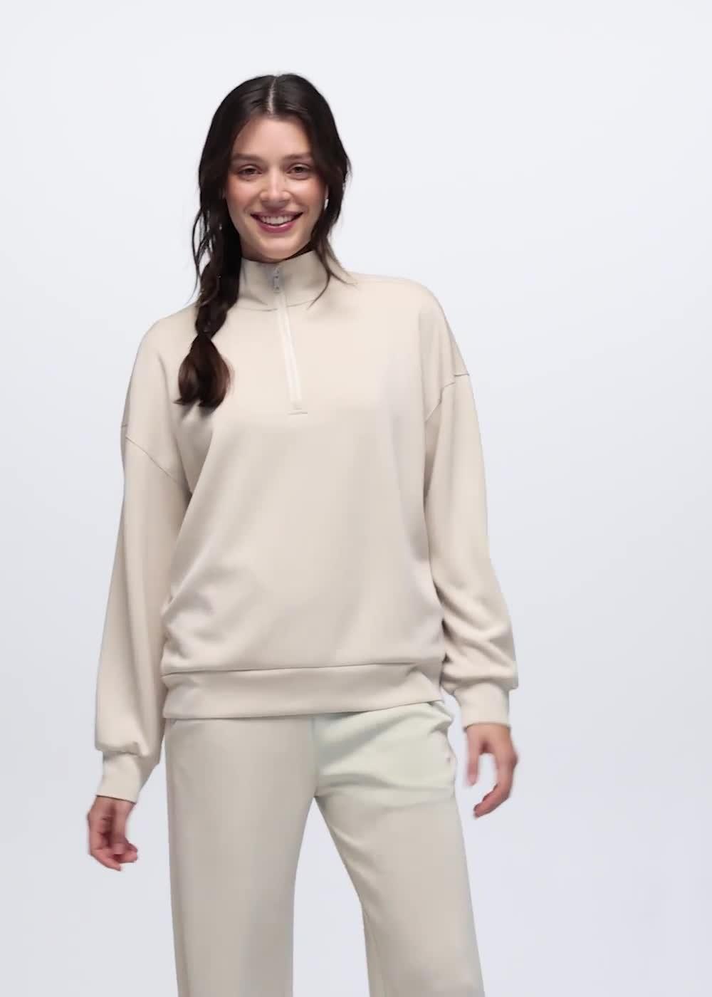 Shea Soft Relaxed Half Zip, Color: Almond