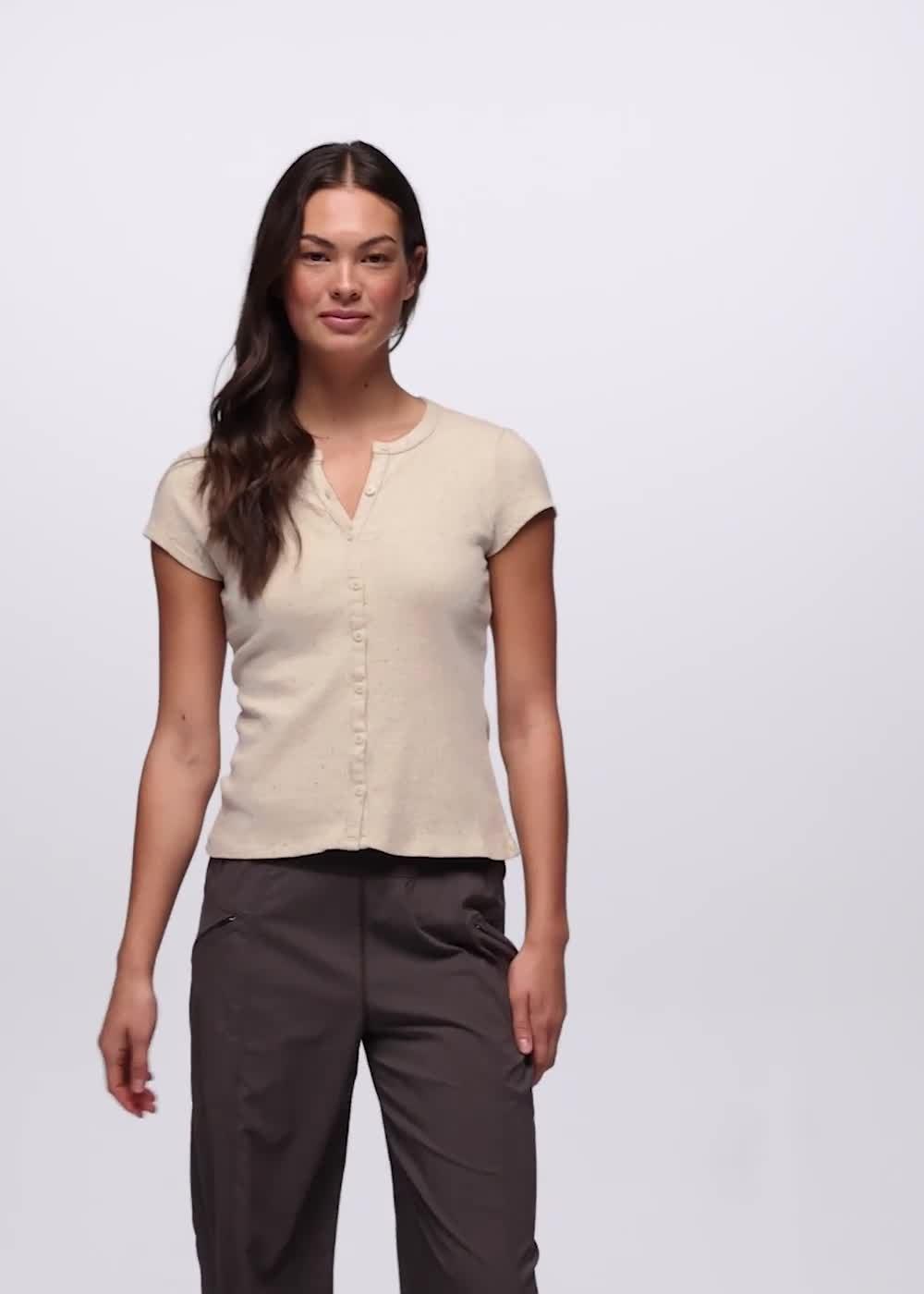 Cambria Cove Button Up Top, Color: Oatmeal Heather